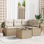 vidaXL Bankstel met kussen met opslag 5 pcs Beige en Crème, Verzenden, Nieuw