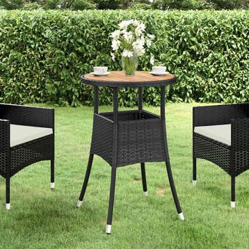 vidaXL Tuintafel Ø60x75 cm acaciahout en poly rattan zwart, Verzenden, Nieuw