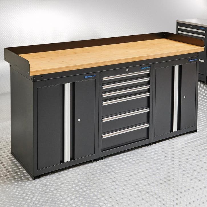 Datona Werkbank PRO bamboe - 6 lades - 2 opbergkasten - 200, Doe-het-zelf en Bouw, Werkbanken, Ophalen of Verzenden