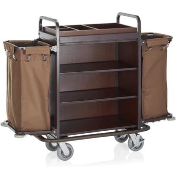Huishoudwagen | Staal/Hout | 3 Niveaus | Incl. Waszakken |, Verzenden