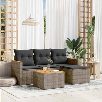 vidaXL 5-delige Loungeset met kussens poly rattan grijs, Tuin en Terras, Tuinsets en Loungesets, Verzenden, Nieuw, Loungeset