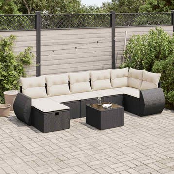 vidaXL 8-delige Loungeset met kussens poly rattan zwart, Verzenden, Nieuw, Loungeset