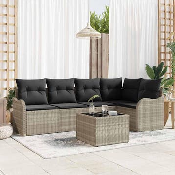 vidaXL Tuinbank Set met opslag 6 pcs Lichtgrijs poly rattan, Verzenden, Nieuw