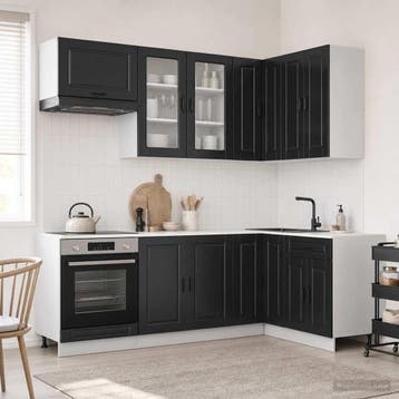 vidaXL Keukenblok PORTO 8 pcs Zwart Bewerkt hout, Huis en Inrichting, Verzenden, Nieuw