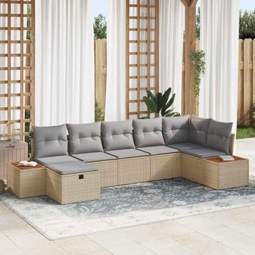 vidaXL Tuinbank Set met kussen 7 pcs Beige Poly rattan, Tuin en Terras, Verzenden, Nieuw