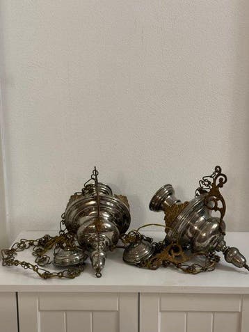 Plafondlamp (2) - Verzilverd messing, Verguld messing,