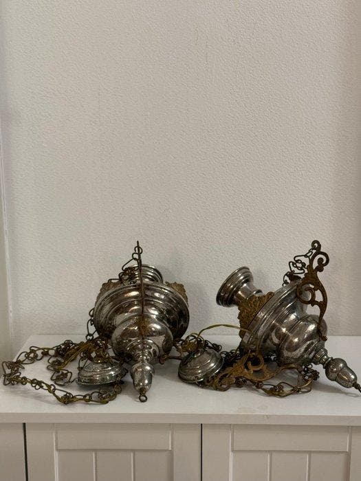 Plafondlamp (2) - Verzilverd messing, Verguld messing,, Antiquités & Art, Art | Art non-occidental