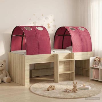 vidaXL Bed met Tunnel 3 st Sonoma eiken en rood Bewerkt hout, Verzenden, Nieuw