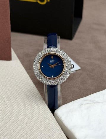 Burgi - Crystal Bezel Blue Dial Diamond Dial - Zonder
