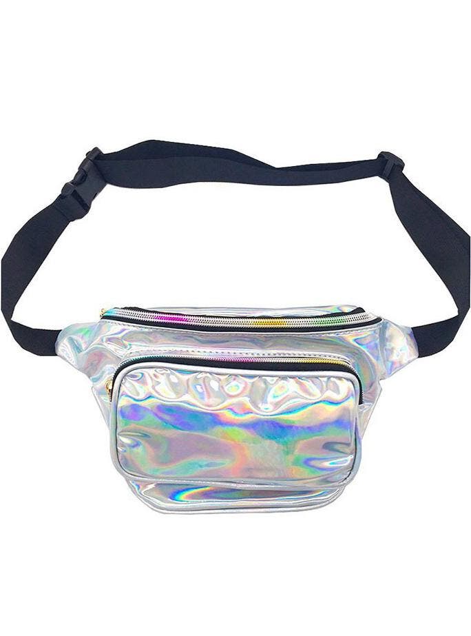 Zilveren Holografische Heuptas Fanny Pack Twee Vakken Zwarte, Handtassen en Accessoires, Tassen | Damestassen, Overige kleuren
