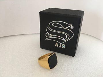 AJS Noble pour homme Noir plat Bague signet avec onyx et