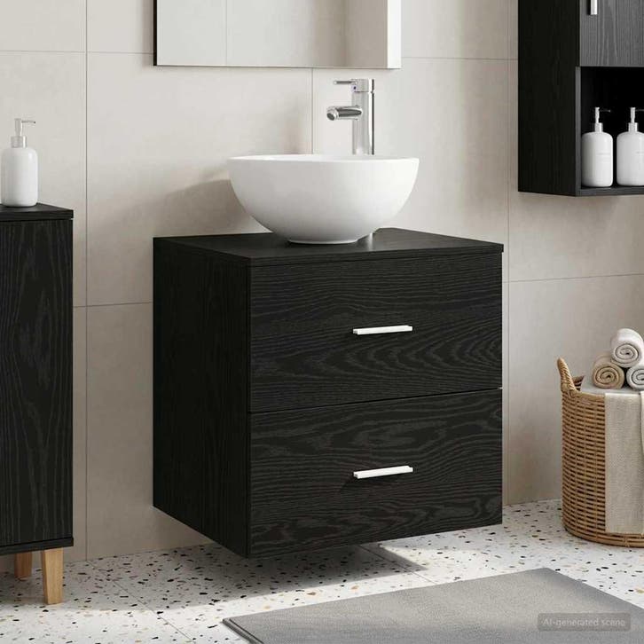 vidaXL Wandgemonteerde Waskom Vanity Zwart eiken 49,5 x 35 x, Maison & Meubles, Tables | Coiffeuses, Envoi