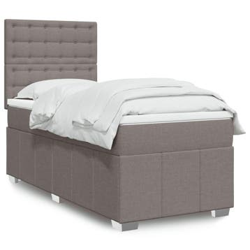 vidaXL Boxspring met matras stof taupe 100x200 cm, Verzenden