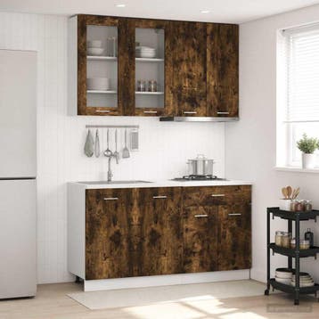 vidaXL Keukenblok LYON 4 st Gerookt eiken Bewerkt hout, Verzenden, Nieuw