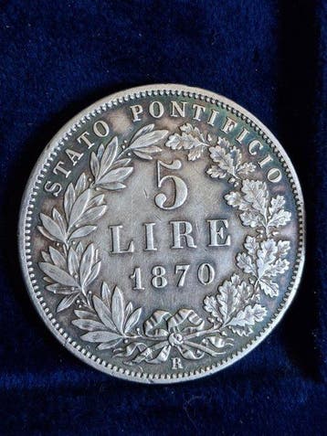 Italië, Pauselijke Staat Pio IX. 5 Lire 1870 (Zonder
