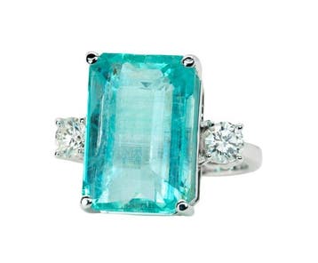 Bague - 14 carats Or blanc, Bleu-vert (Sans huile) -, Nieuw