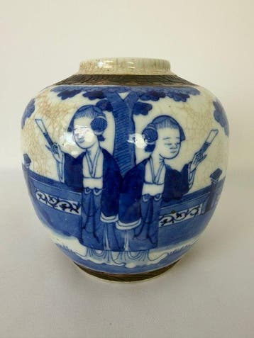 Late Qing-dynastie blauw-witte kruik met
