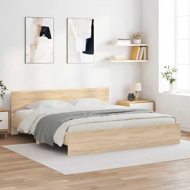 vidaXL Bedframe met hoofdeinde sonoma eikenkleur 180x200 cm, Huis en Inrichting, Slaapkamer | Bedden, Nieuw, Verzenden