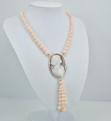Argent, Plaqué or Collier - Corail rosé et camée, Bijoux, Sacs & Beauté, Bijoux anciens