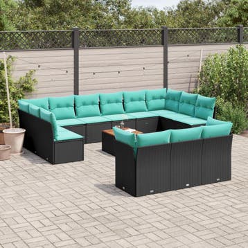 vidaXL 14-delige Loungeset met kussens poly rattan zwart, Verzenden, Loungeset