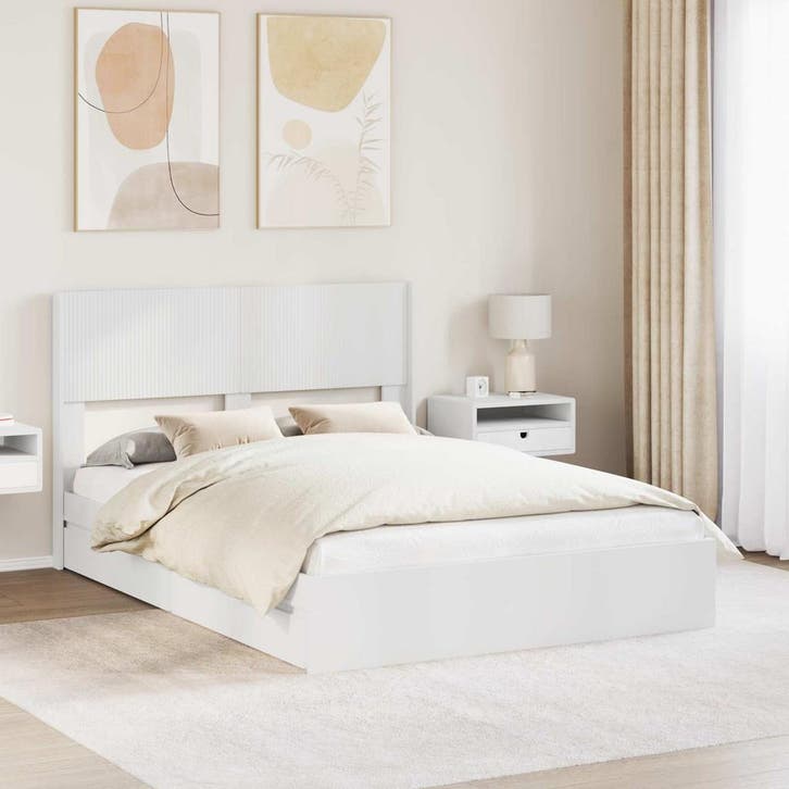 vidaXL Bedframe met opbergruimte en hoofdbord Wit 140 x 200, Huis en Inrichting, Slaapkamer | Bedden, Nieuw, Verzenden