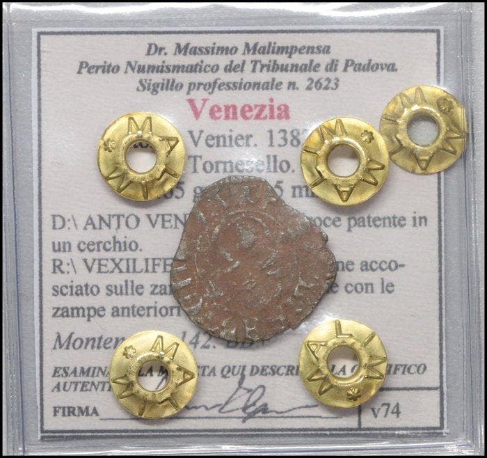 . Italiaanse middeleeuwen - Venetië, Lucca Lotto di 3 Monete, Postzegels en Munten, Munten | Europa | Niet-Euromunten