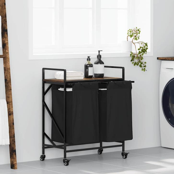 vidaXL Wasmand 2 vakken met planken gerookt eikenkleurig, Maison & Meubles, Accessoires pour la Maison | Autre, Envoi