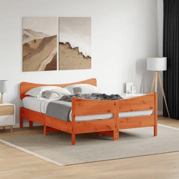 vidaXL Bed met matras massief grenenhout wasbruin 140x190 cm, Verzenden