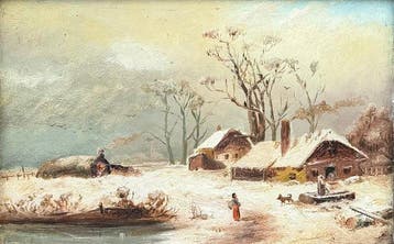 École néerlandaise (XIX) - Dutch Winter Landscape, Antiek en Kunst