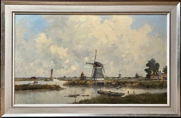 M. de Jongere (1912-1977) - Polderlandschap met molens bij