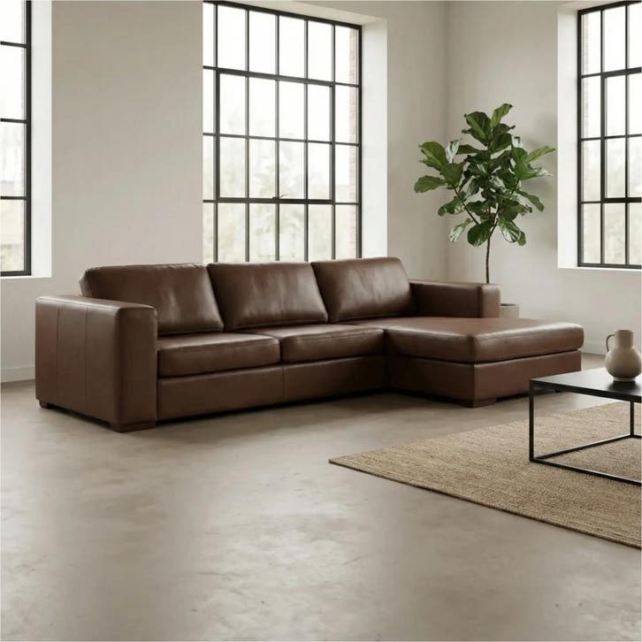 Leren hoekbank Flow - 2 zits + longchair, Huis en Inrichting, Zetels | Zetels, 200 tot 250 cm, 75 tot 100 cm, Nieuw, Leer, Ophalen of Verzenden