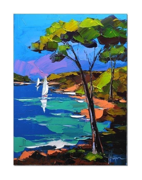 Olivier Pfleger (1967) - Plage de la Rabiou St-Tropez, Antiquités & Art, Art | Peinture | Moderne