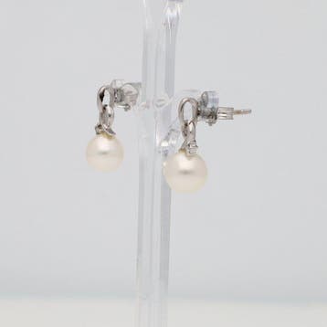 Boucles doreilles - 18 carats Or blanc Perle - Diamant, Nieuw