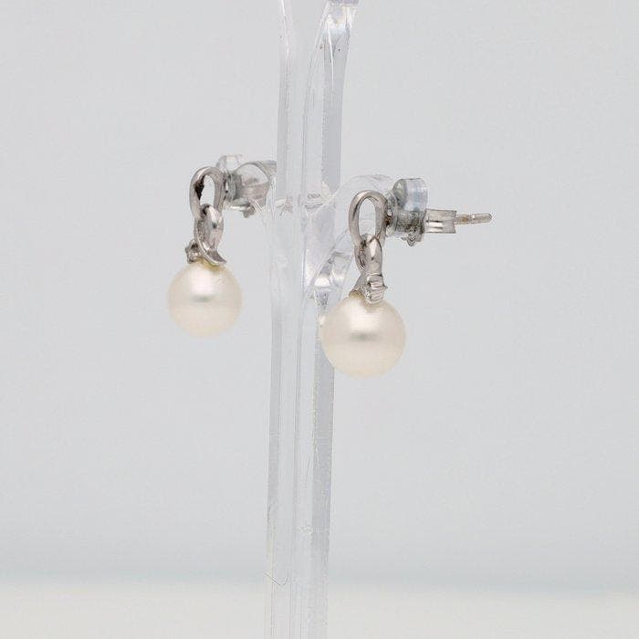 Boucles doreilles - 18 carats Or blanc Perle - Diamant, Handtassen en Accessoires, Oorbellen