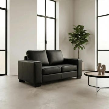 Leren bank Enjoy - 2 zits - Hermes Nero (zwart) - Poten, 150 tot 200 cm, Nieuw, Ophalen of Verzenden, Modern