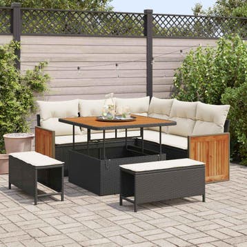 vidaXL Tuinbank Set 8 st 8-Aantal zitplaatsen Zwart en Crème, Verzenden