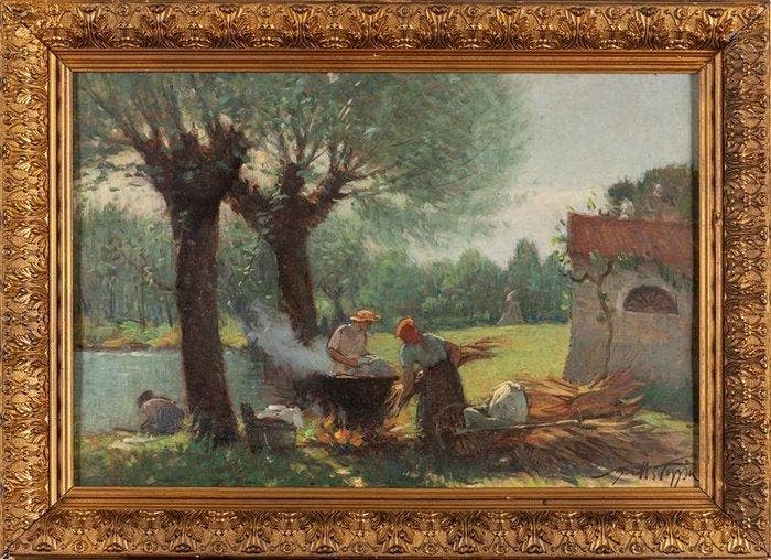 Mario Moretti Foggia (1882-1954) - Il bucato a Castelletto, Antiek en Kunst, Kunst | Schilderijen | Klassiek