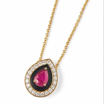 Halsketting - 14 karaat Geel goud - 0.94ct. tw. Robijn -, Nieuw
