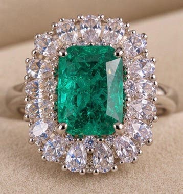 Elegante 925 sterling zilveren groene halo-ring - Ring, Nieuw