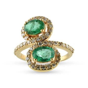Bague - 18 carats Or jaune - 2.09ct. tw. Émeraude - Diamant