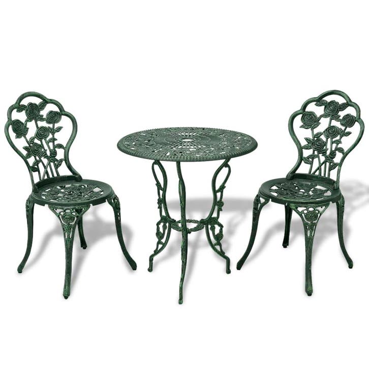 vidaXL 3-delige Bistroset gietaluminium groen, Tuin en Terras, Tuinsets en Loungesets, Nieuw, Verzenden