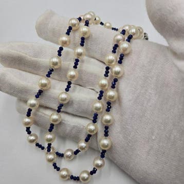 Zonder minimumprijs - Halsketting Zilver Parel - Lapis, Handtassen en Accessoires, Kettingen, Nieuw