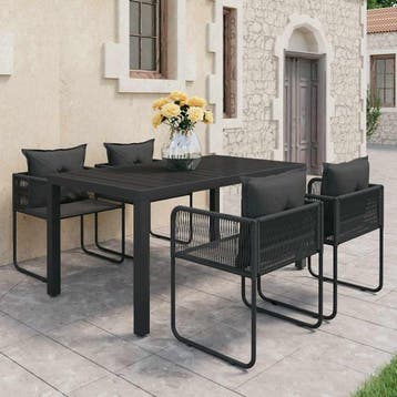 vidaXL 5-delige Tuinset PVC-rattan zwart, Tuin en Terras, Verzenden, Nieuw, Tuinset