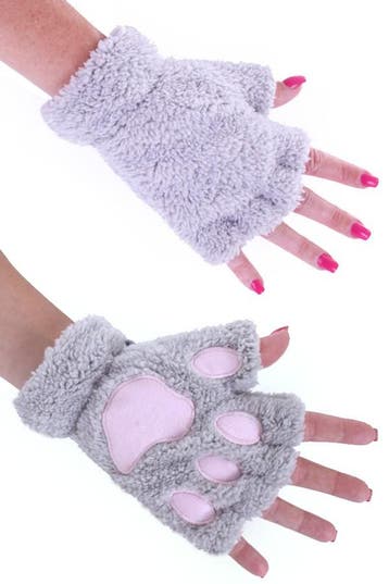 KIMU® Dierenpoot Vingerloze Handschoenen Grijs Pluche Vinger, Ophalen of Verzenden, Nieuw