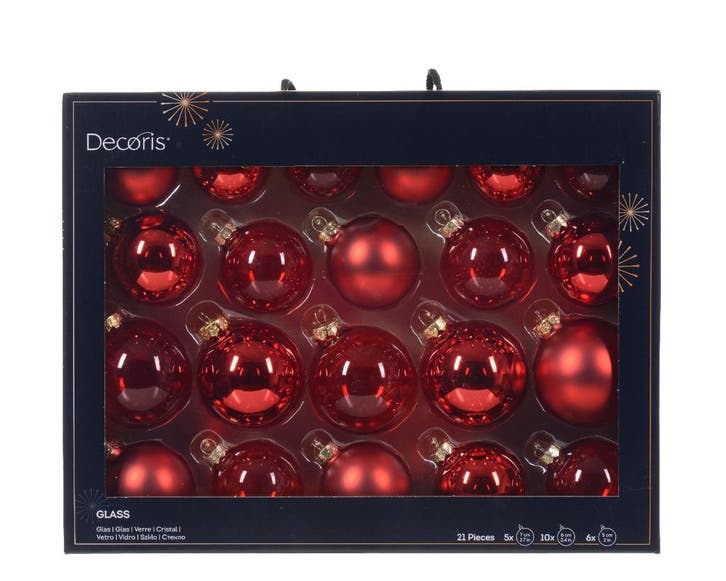 Kerstballen Glas Kerstrood 7 cm Set van 21, Huis en Inrichting, Woonaccessoires | Kunstplanten en Kunstbloemen, Nieuw