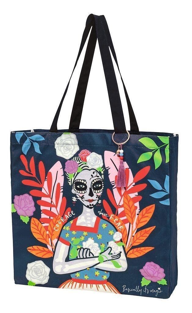 Grote katoenen tas Santa Muerte – stijlvolle blauwe shoppe, Collections, Signets, Envoi