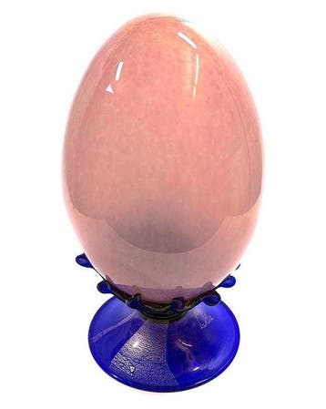 Grande Uovo Rosa Opalino con Supporto a Corona - 36x20 cm -