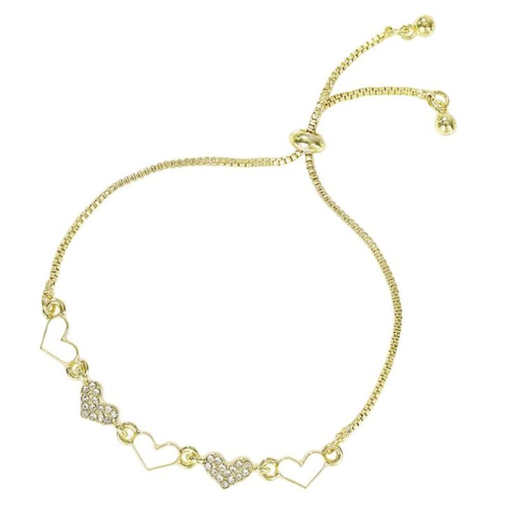 Fako Bijoux - Dames Armband Hartjes Goud Strass -, Handtassen en Accessoires, Armbanden, Verzenden