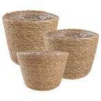 vidaXL Zeegras Plantenmanden 3 pcs Naturel Ø26 x 19 cm 100%, Tuin en Terras, Verzenden, Nieuw