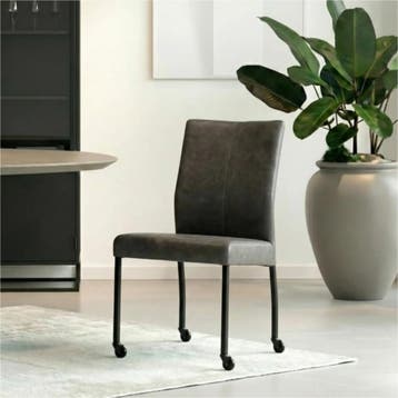 Set van 6 Leren eetkamerstoelen Comfort met wieltjes -, Ophalen of Verzenden